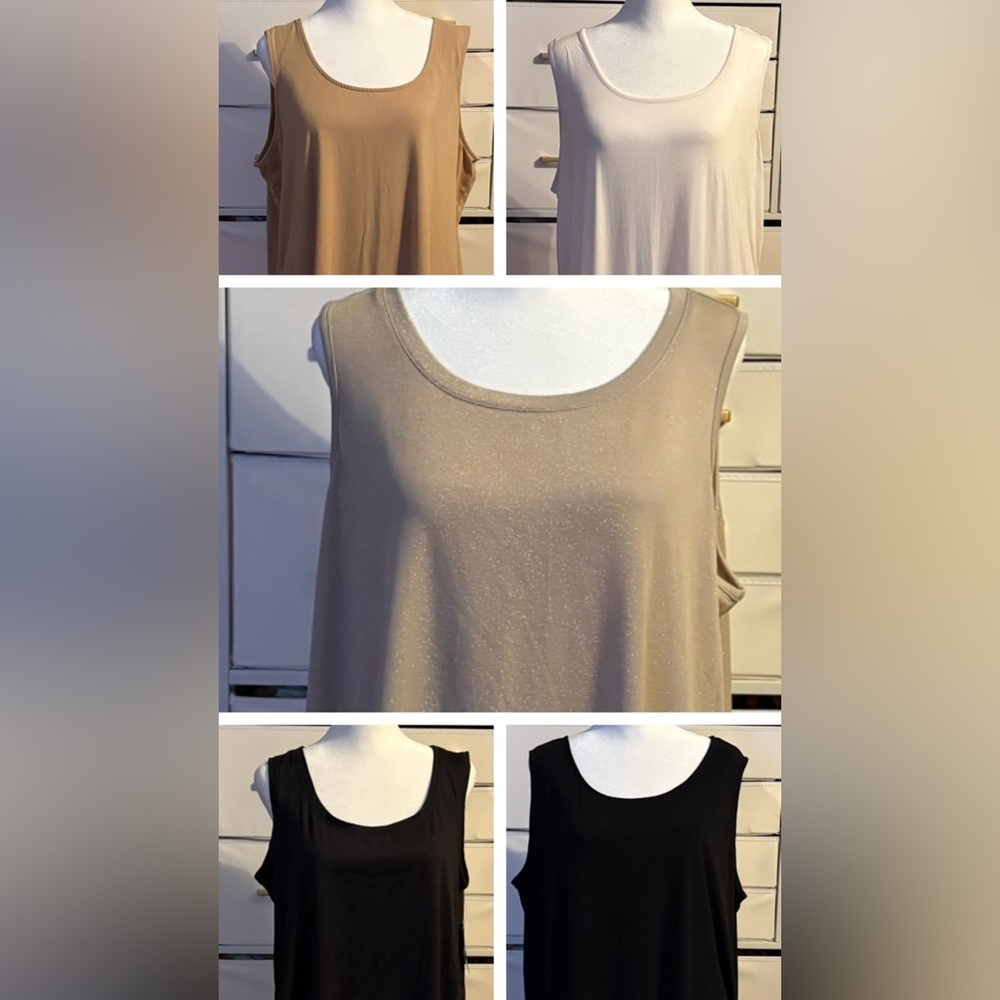 Elegant Women's Sleeveless Tops - Black, Cream, Tan bundle of 5 size 1X